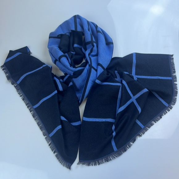 Accessories - Grid Black/Blue Cashmere Scarf - 29” x 76” - S128-14